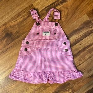 Baby girl 12M Oshkosh overalls skirt. Pink white gingham print